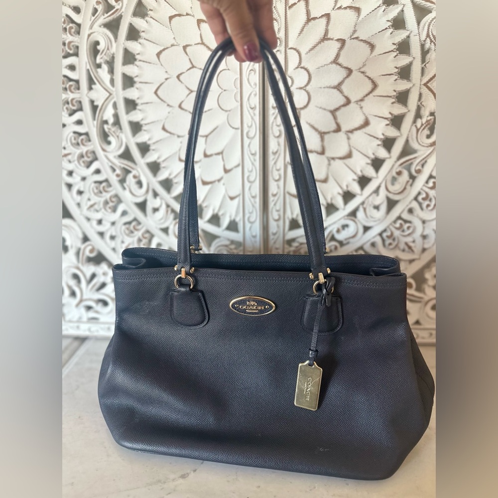 Coach small Kitt Carryall leather bag - navy blue